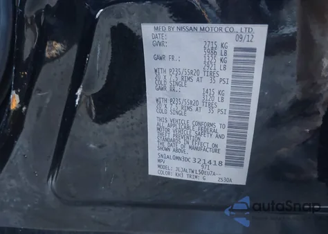 2013 Infiniti Jx35 z USA, uszkodzony, nr VIN 5N1AL0MN3DC321418